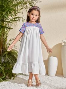 SHEIN Lose sitzende Lässig kleid für Kleine Mädchen mit gewebtem geometrischem Muster und Rundhalsausschnitt - Blau - Übersicht 5