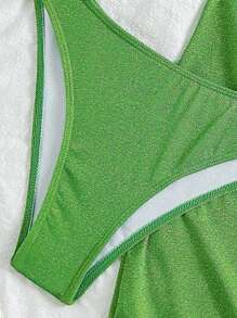 Soleia Swim Suits For Women,Summer Outfits For Women,Bikini Set,Beachwear,Vacation Outfits Woman,Beach Outfits For Woman,Women's Fashion Holiday Summer Moss Green Gold And Silver Knitted Tube Top Mini High Slit Skirt Beach Bikini Three-Piece Set,Decorated With Metallic Starfish Accessories