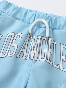 SHEIN Young Boy Casual Letter Print Sports Shorts, Fashionable Pattern, Comfortable Soft Fabric, Suitable For School, Outdoor And Indoor Wear, Summer