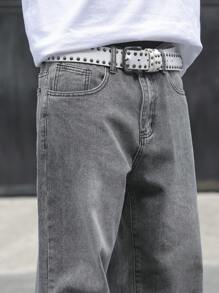 Manfinity Hypemode Loose Fit Men's Slant Pocket Wide Leg Jeans - Light Grey - View 6