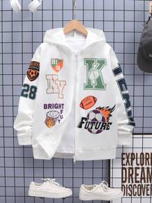 SHEIN 青少年男孩运动图案连帽衫，适合休闲、户外秋季穿着 - 彩色 - 查看 2