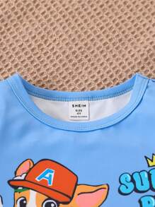 SHEIN Young Boy Dog Print Short Sleeve & Long Pants Tight Fitting Pajama Set - Multicolor - View 4