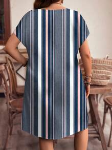 EMERY ROSE Plus Size V-Neck Raglan Sleeve Casual Dress, Suitable For Summer,Summer Outfits For Women / Summer / Summer Clothes,Boho Women Clothing