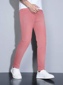 Manfinity Homme Men's Casual Minimalist Solid Color Tapered Jeans