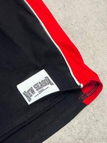 SHEIN 青少年女孩 Y2K 夏季篮球运动紧身运动风格迷你连衣裙，黑色和红色单肩撞色印花，休闲街头服饰和返校时尚 - 黑色 - 查看 6