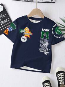 Baby Boy Casual Relaxed Fit Round Neck Short Sleeve T-Shirt, Suitable For Summer - White - View 2