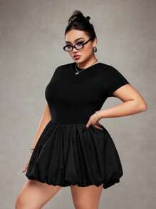 SHEIN ICON Plus Size Y2K Style Mesh Sheer Dragon Graphic Short Sleeve Knit Bubble Dress - Black - View 3