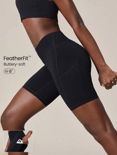 GLOWMODE 8" FeatherFit™ High-Waist Pocket Biker Shorts Cycling Running Gym Workout
