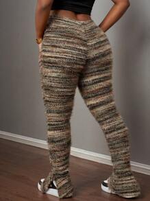 Slaydiva Casual Home Elastic Waist Textured Flared Pants - Green - View 2