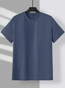 EASEVO Plus Size Men Palm Tree & Slogan Printed Round Neck Short Sleeve T-Shirt And Shorts Casual Suit - Dusty Blue - View 3