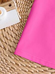 SHEIN T-shirt à col rond, manches courtes, décontracté et mignon avec graphique, adapté pour l'été pour les jeunes filles - Rose vif - Voir 6