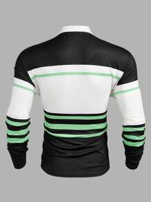 Manfinity Homme Camisa tipo polo de manga larga con estampado de color contrastante para hombre, de estilo casual