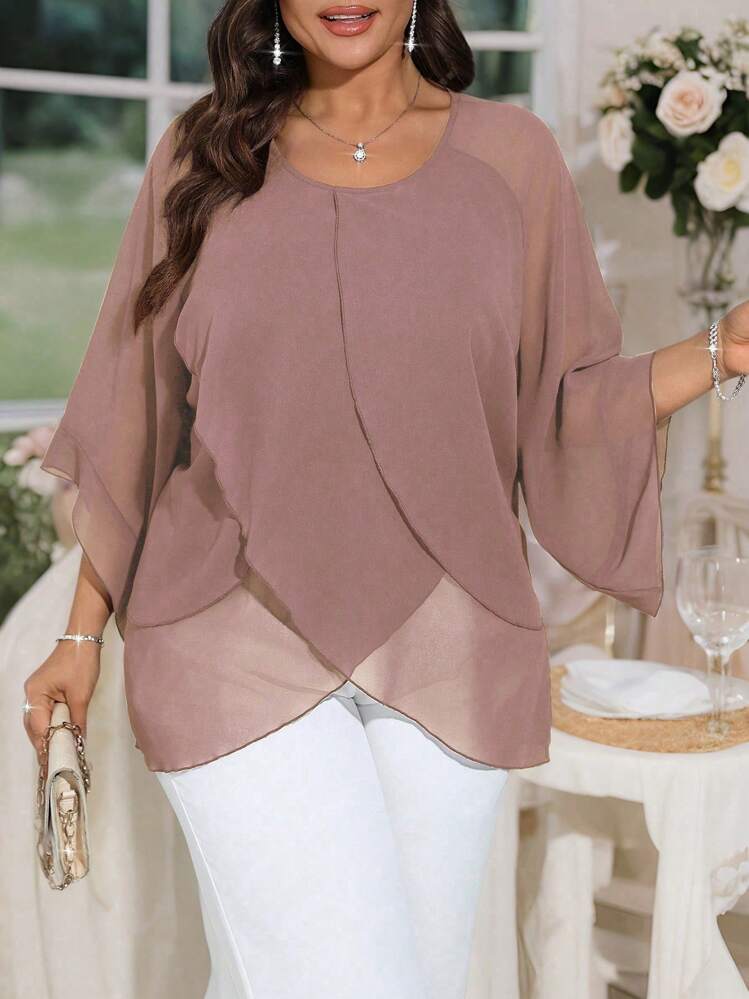 SHEIN Clasi Camisa casual minimalista con diseño por capas y patchwork de mujer, adecuada para Año Nuevo, San Valentín, Día de Acción de Gracias, Navidad, Pascua, Día Nacional, Baile, Nochevieja, Fiesta de Navidad, Decoración navideña, Ropa de casa navideña, Vacaciones de primavera - Rosa vieja - Añade 1