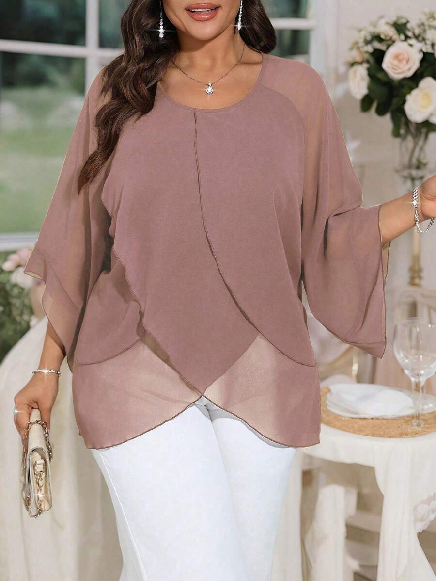 SHEIN Clasi Chemise décontractée femme mode minimaliste à patchwork superposé, convient pour le Nouvel An, la Saint-Valentin, l'Action de grâce, Noël, Pâques, la Fête nationale, les bals, le Nouvel An, les fêtes de Noël, la décoration de Noël, les tenues de détente de Noël, les vacances de printemps - Vieux Rose - Voir 1