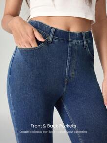 GLOWMODE Jeanious 超弹力经典牛仔紧身牛仔裤 瑜伽日常 带五个口袋 瑜伽日常 - 淺色水洗藍 - 查看 6