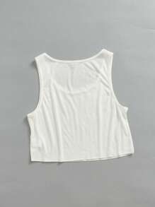 SHEIN EZwear 女士休闲宽松超大 U 领短款无袖上衣，纽约印花和豹纹图案 - 白色 - 查看 4