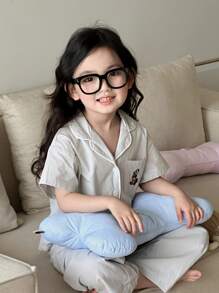 DAZY Young Girl Plaid Short Sleeve Top And Long Pants Pajama Set, Spring/Summer - Grey - View 2