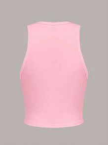 Slaydiva 女式小码休闲笑脸图案无袖圆领背心，夏季 - 粉色 - 查看 2