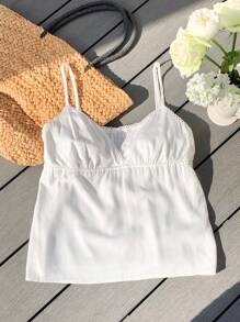 Comfortcana Top de tirantes con escote en V y volantes, nuevo para verano para mujer, color blanco