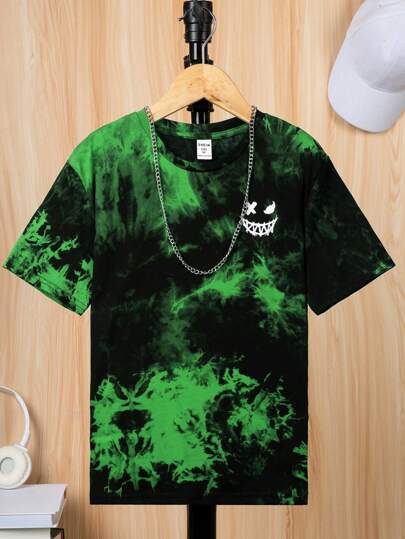 SHEIN Tween Boys Casual Minimalistisk Tie-Dye T-shirt med rund hals