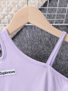 SHEIN Young Girl Asymmetrical Neck Sleeveless Solid Color Mesh Panel Dress