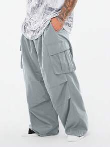 EASEVO Plus Size Men's Loose Woven 3D Pocket Long Pants, Silver Gray - Silver - View 1