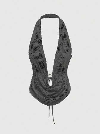 Fairycore Top débardeur femme rétro Y2K sous-culture, col drapé sexy, en tissu texturé