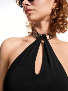 LYSMO Top sin mangas de moda sexy con cuello de halter y calado para mujer