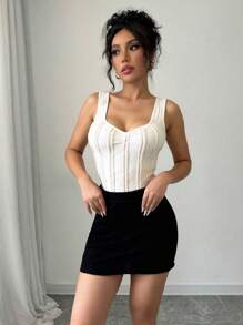 Chiquease Ruched Bust Lace Casual Minimal Style Women Tank Top, Spring/Summer - White - View 8