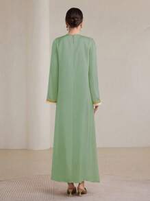 Graceveil Ribboned Ruffle Hem Women's Arabian Style Dress, Suitable For Spring And Autumn Modest