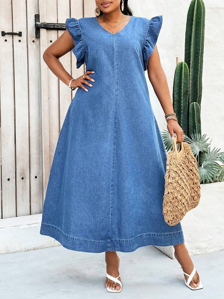 western denim dress plus size Stonewash Plus Western Denim Shirt Dress