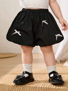 Cozy Pixies Shorts décontractés pour bébé fille avec nœud 3D décoratif et taille élastique - Noir - Voir 6