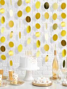SHEIN Basic living 36pcs Gold Party Decorations Circle Dots Garland Metallic Gold Light Pink And White Hanging Polka Dot Streamer For Women Birthday Shower Bridal Shower Wedding Princess Party Supplies,Christmas