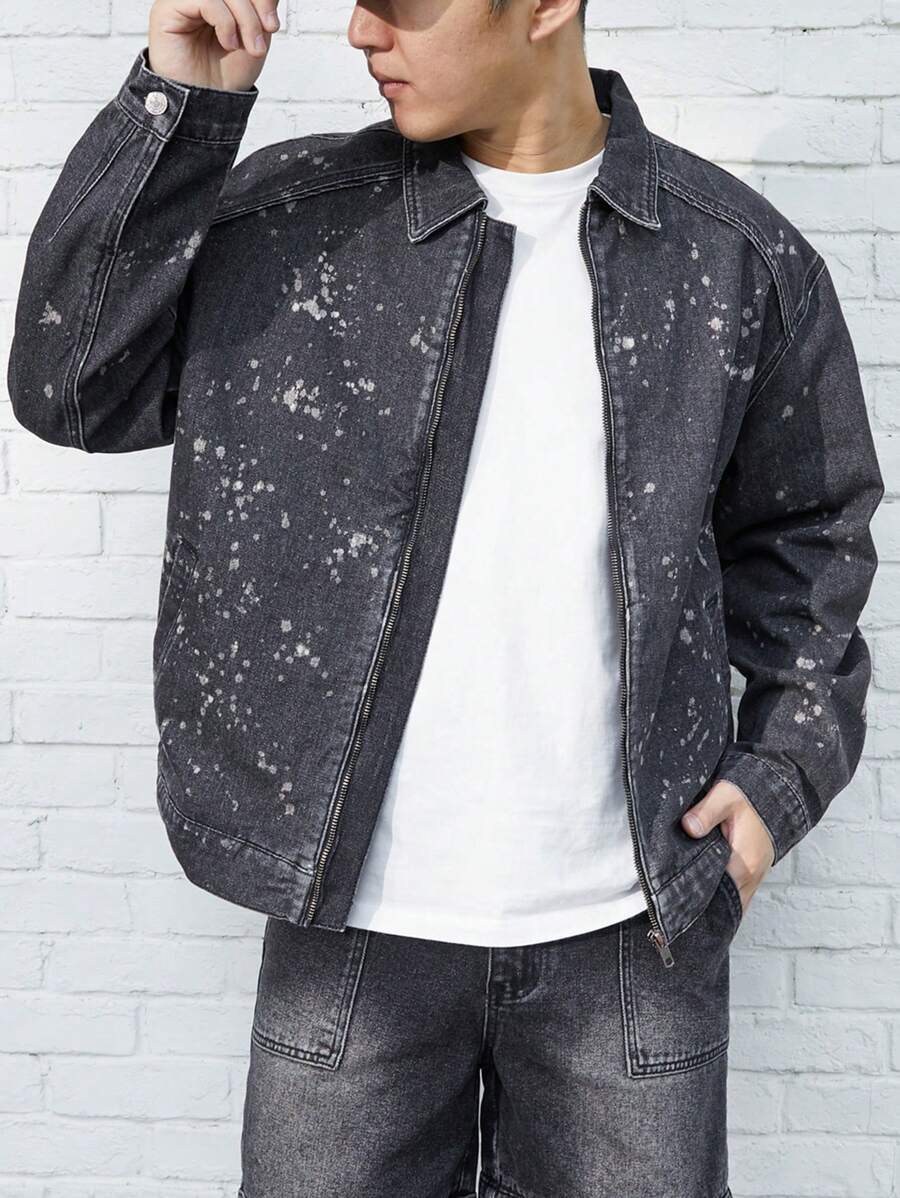 Manfinity Homme Men's Casual Denim Jacket, Simple And Fashionable For Daily Wear - Black - View 1