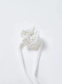 SHEIN Teen Girls' Casual Fitted Hollow Design Floral Decor Round Neck T-Shirt - White - View 8