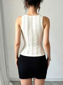 Chiquease Ruched Bust Lace Casual Minimal Style Women Tank Top, Spring/Summer - White - View 2