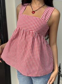 SHEIN EZwear 女士格子露背系带设计休闲吊带背心