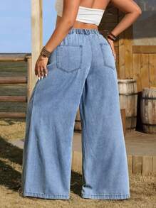 EMERY ROSE Plus Size Loose Fit Simple Fashionable Denim Jeans, Suitable For Summer - Blue - View 2