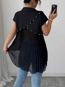 Elenzga 女式不对称下摆斗篷设计衬衫，2025 年新品系列 - 黑色 - 查看 3