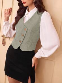 Vintamour Vintage Elegant Ladies Lightweight Blazer Vest, V-Neck Sleeveless, Business Casual Homecoming Christmas Vest Top Fall Clothes