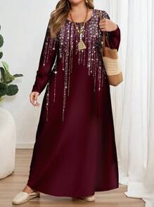 EMERY ROSE Đầm suông rộng tay dài cổ tròn in hình ngôi sao lấp lánh cỡ lớn, phù hợp cho mùa xuân và mùa thu - Nhiều màu - Xem 4