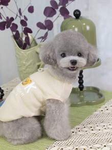 PETSIN Beige Light-Breathable Waffle Texture Casual Pet Vest With Cute Book, Bear, "Be Happy Every Day" Graphic, Suitable For Summer, Can Be Worn & Leashes - Beige - View 7