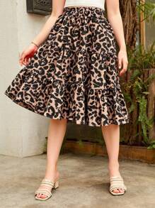 Tween Girl Leopard Print Minimalist Fashion Skirt, Suitable For Summer