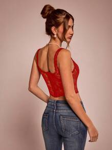 SHEIN BAE 花式蕾丝拼布紧身胸衣接缝和不对称下摆吊带背心