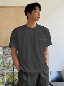 DAZY Men's Summer Letter & Mountain Print Round Neck Short Sleeve Casual T-Shirt - Grey - View 4