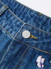 ROMWE MEN Casual Quần short denim rộng rãi, thoải mái có túi thêu hoa dành cho nam - Màu xanh lam - Xem 5