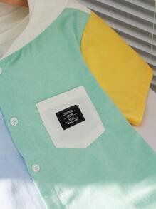 兒童男孩區塊色休閒短袖帽T