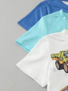 SHEIN 2pcs/Set Young Boy Short Sleeve Crew Neck T-Shirt And Shorts Set - Multicolor - View 3