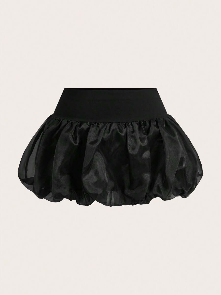 Comfortcana Plus Size Fashionable Black Mini Bubble Skirt - Black - View 1