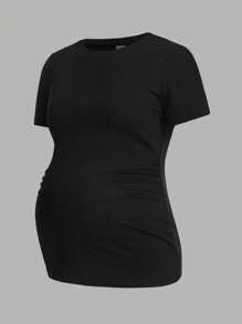 Modmama Maternity Short Sleeve Round Neck Solid Color Casual T-Shirt - Multicolor - View 6